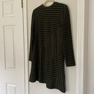 Anthropologie dress - green & black geometric stripes. Cute cutout in back